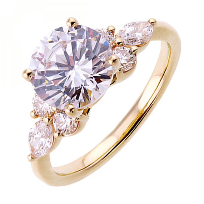 Trio Side Diamond Semi Mount Engagement Ring for 2ct Round Center in 14k Yellow Gold