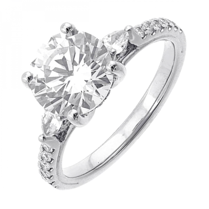 Hidden Halo Semi-Mount Engagement Ring in 14k White Gold with CZ Center and 3/8ctw Diamonds