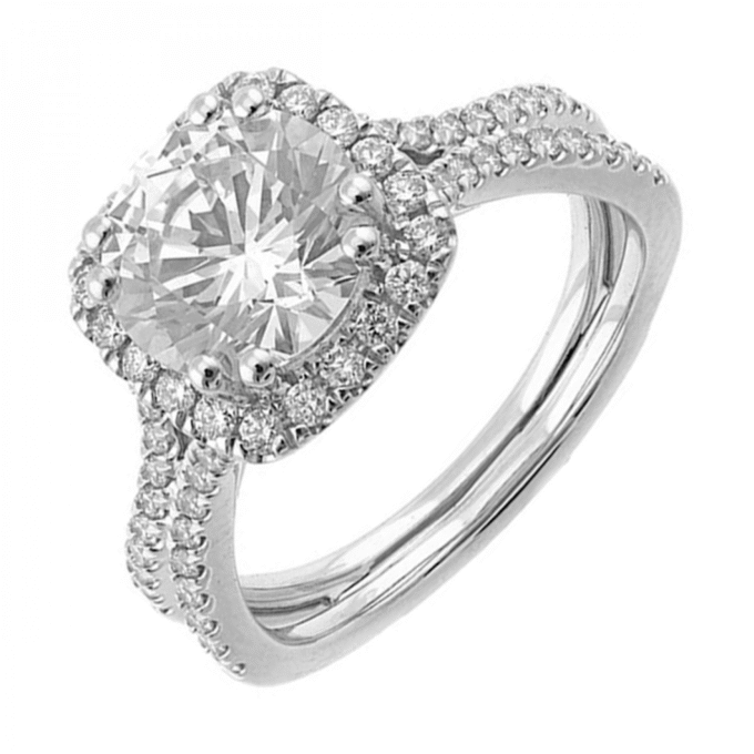 Cushion Halo Engagement Ring with 1/2ctw Round Diamonds in 14k White Gold