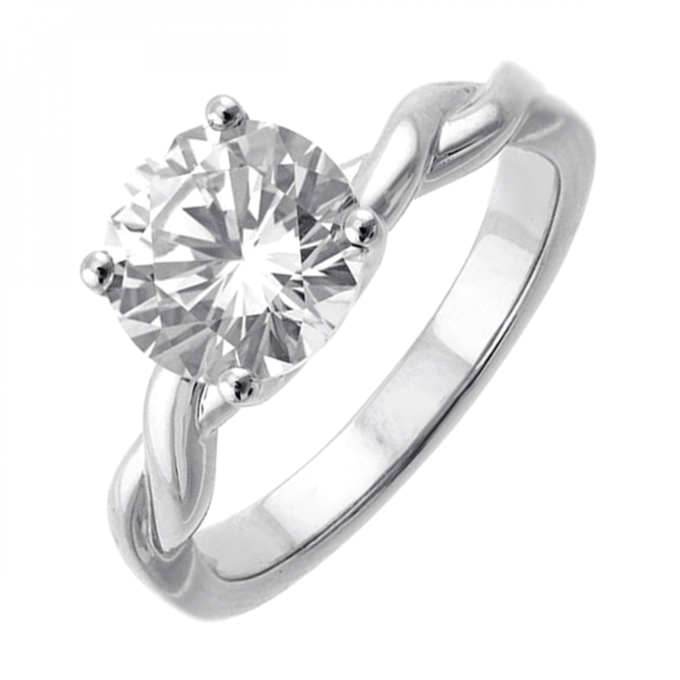 Hidden Halo Twisted Shank Engagement Ring with CZ Center in 14k White Gold