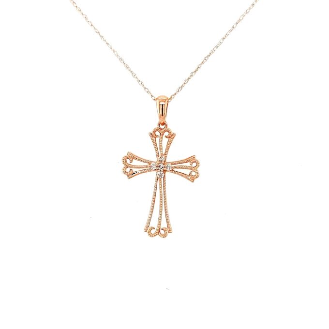 Cross Necklace with .05ctw Round Diamonds in 14k Rose Gold