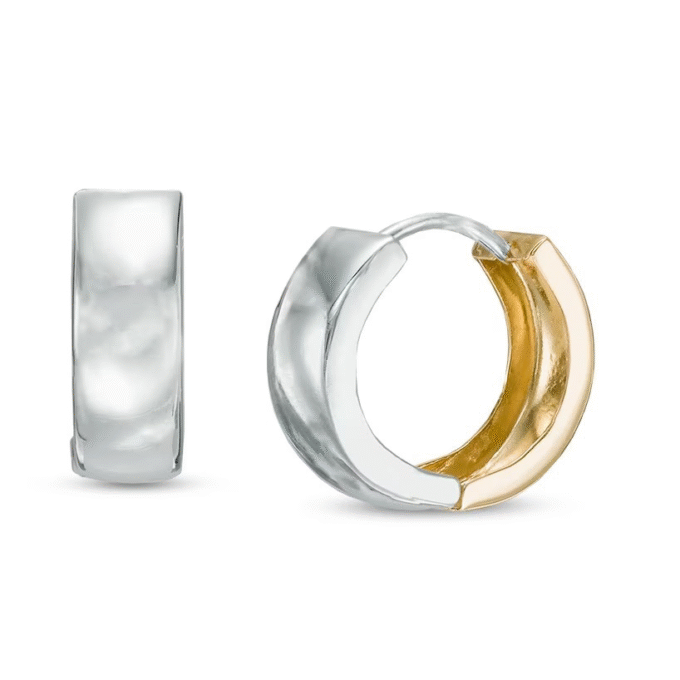 Sterling Silver and Two-Tone Reversible Square Tube Huggie Earrings
