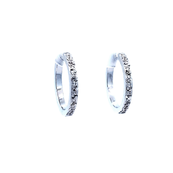 Breuning White Sapphire Huggie Hoop Earrings in Sterling Silver