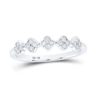 Clover Stackable Ring with 1/6ct Round Diamonds in 10K White Gold