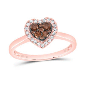 Heart Halo Cluster Fashion Ring with .33ctw Brown and White Diamonds in 10k Gold