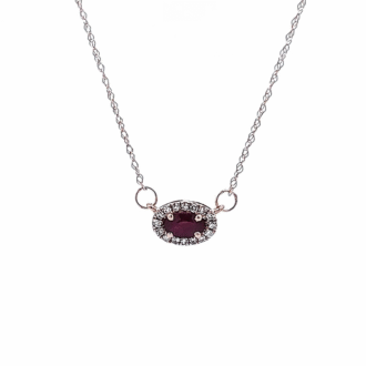 Natural Ruby Halo Pendant with .05ctw Diamonds in 14k Rose Gold