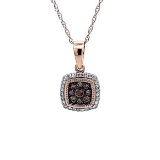 10K Rose Gold Cushion Halo Drop Pendant with 1/4ctw Diamonds