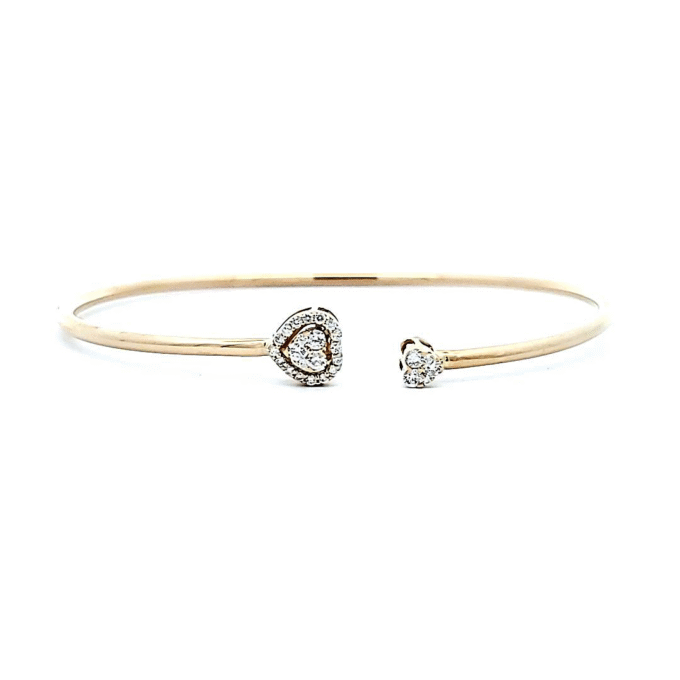 14K Yellow Gold Halo Heart Bangle Bracelet with .25 CTW Diamonds