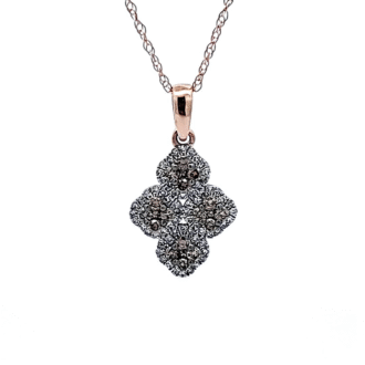 10K Rose Gold Clover Cluster Drop Pendant with 1/3ctw Diamonds