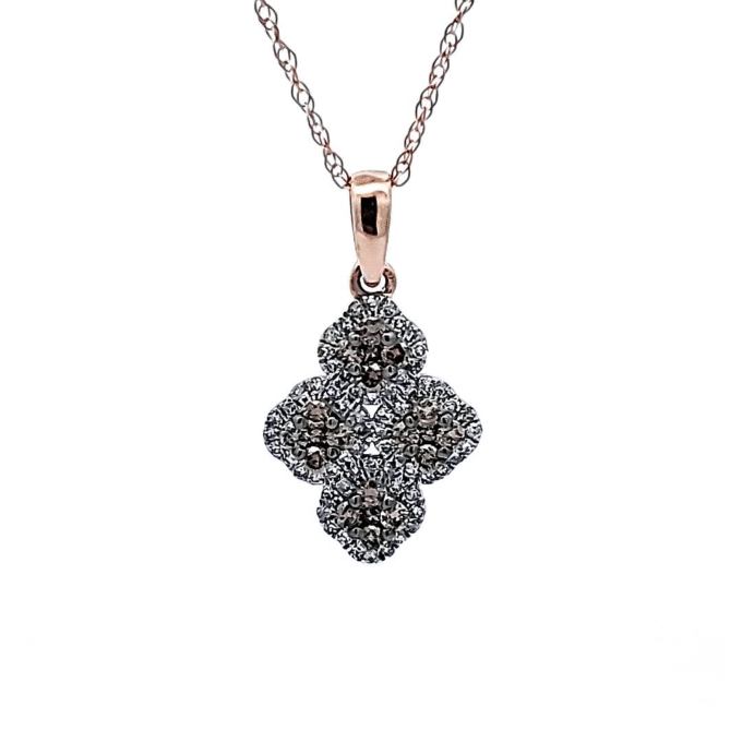 10K Rose Gold Clover Cluster Drop Pendant with 1/3ctw Diamonds