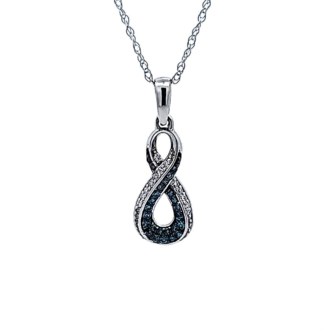 Infinity Necklace with .12ctw Blue and White Diamonds in 10k White Gold
