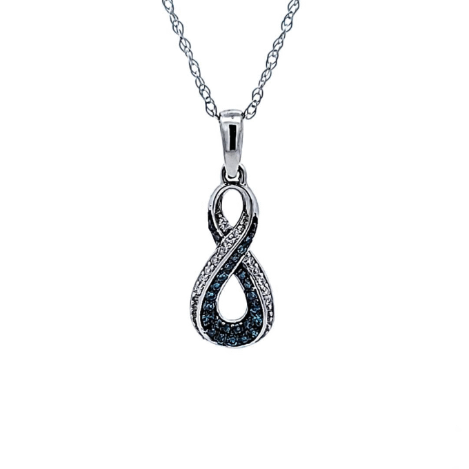 Infinity Necklace with .12ctw Blue and White Diamonds in 10k White Gold