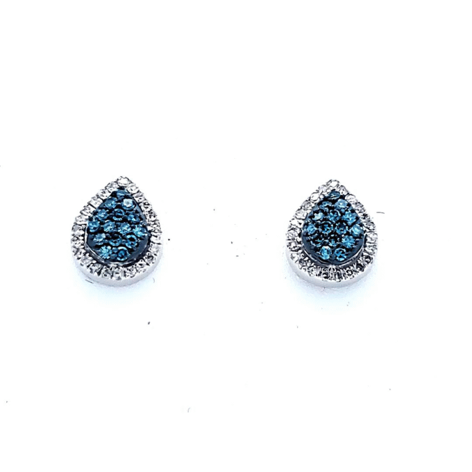 Blue & White Diamond Halo Stud Earrings with .25ctw in 10k White Gold
