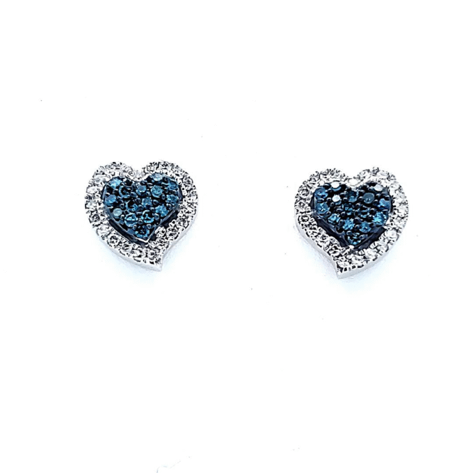 Heart-Shaped Stud Earrings with .25ctw Blue & White Diamonds in 10k White Gold