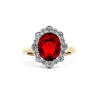 Scalloped Halo Fashion Ring with .64ctw Round Diamonds and 2ct Oval Fire Opal