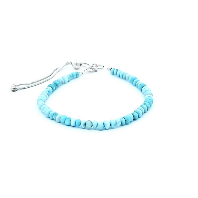 Larimar Beaded Snake Chain Bolo Bracelet in Stainless Steel