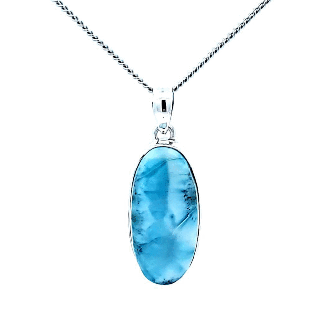 Oval Larimar Drop Pendant Necklace in Sterling Silver