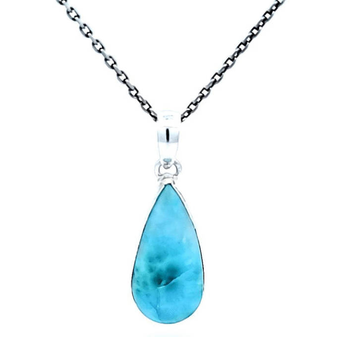 Larimar Pear Drop Pendant Necklace in Stainless Steel