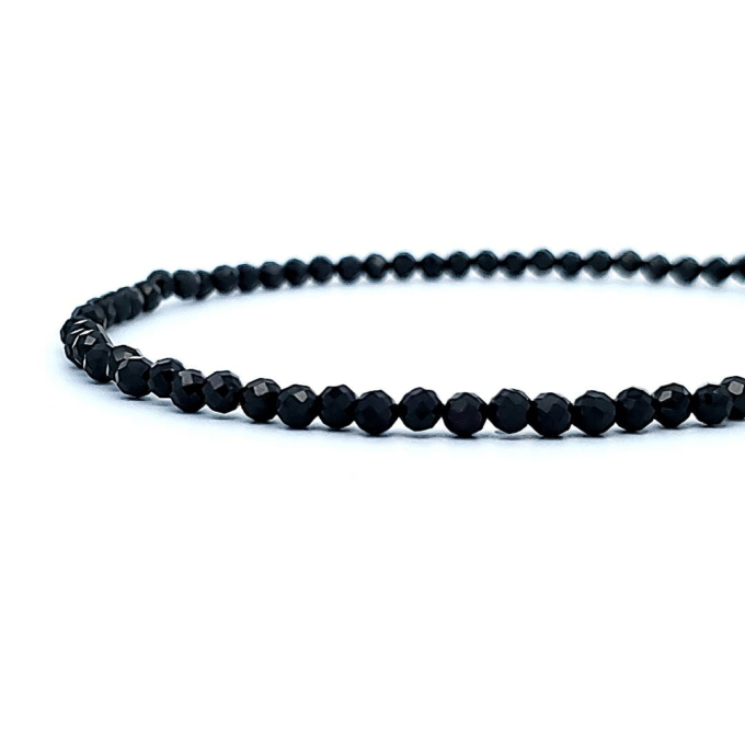 Beaded Black Spinel Necklace with Sterling Silver Clasp