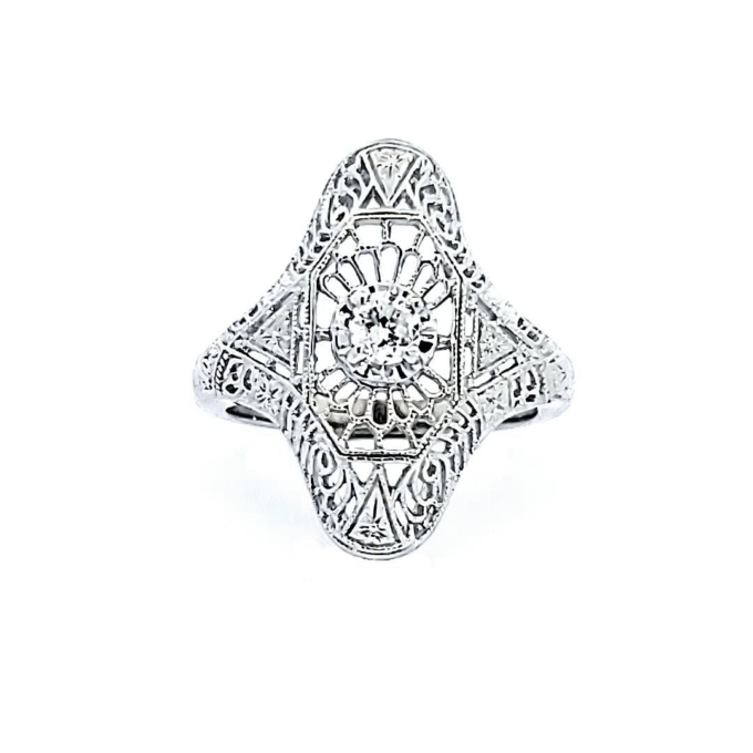 Antique Fashion Ring with .16ct Round Diamond in 10k White Gold