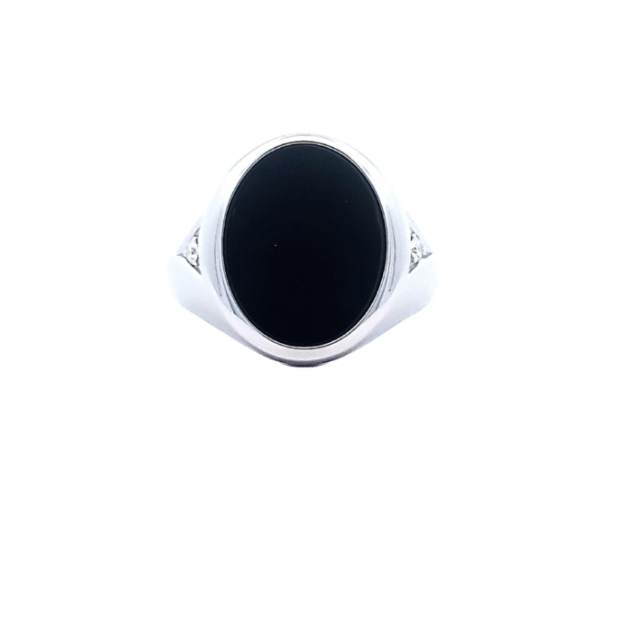 Men's Signet Ring with Black Onyx and White Sapphire Accent