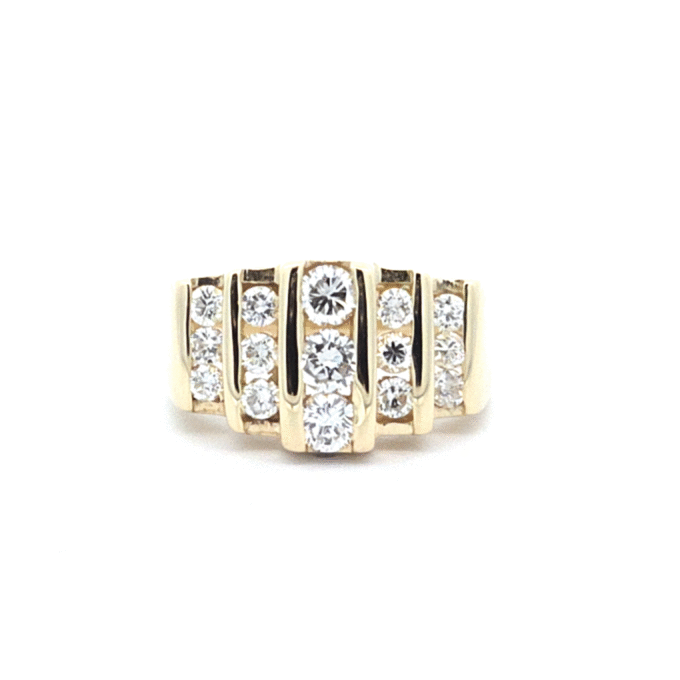 Pre-Owned 14K Yellow Gold Men's Ring with 1CTW Vertical Channel Set Diamonds