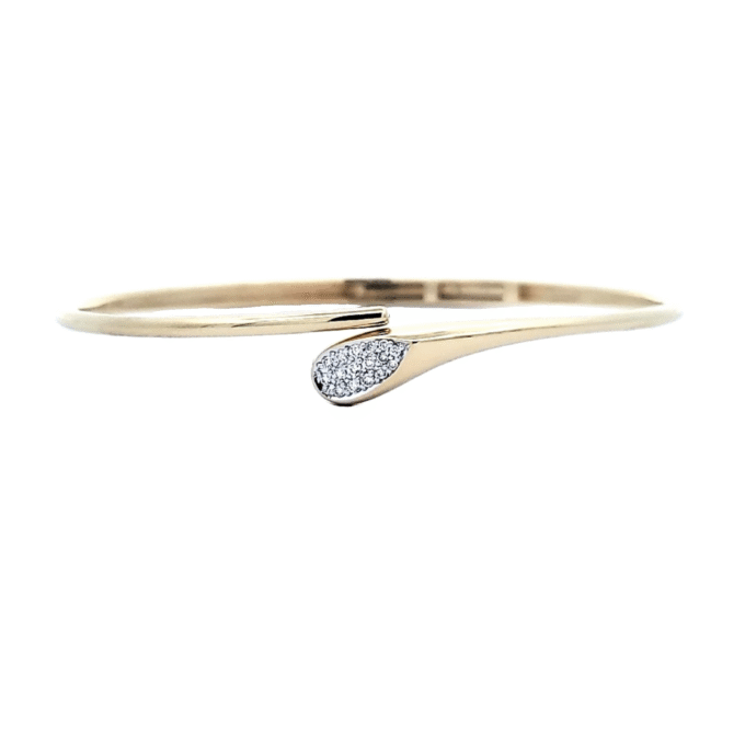 14K Yellow Gold Bypass Bangle Bracelet with 0.12CTW Round Diamonds