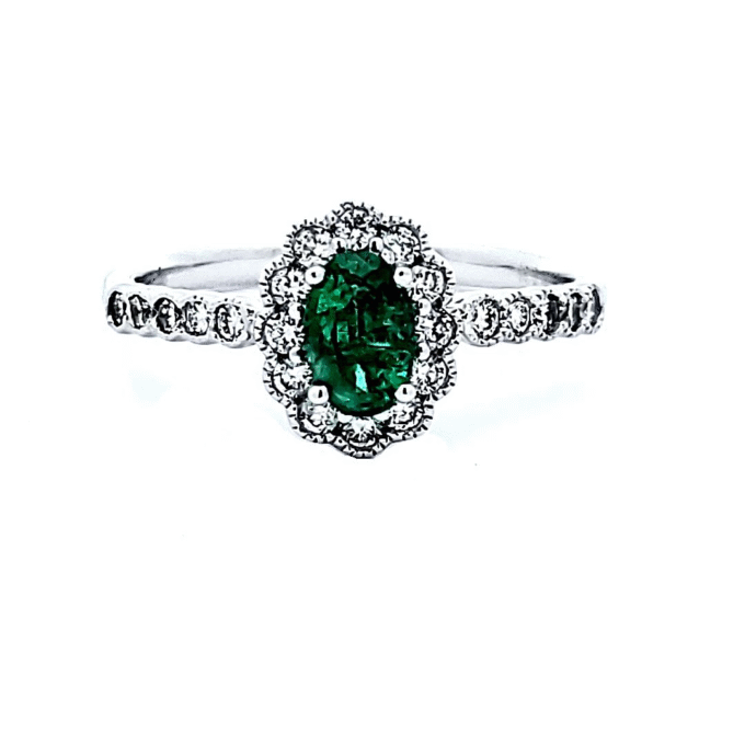 Scalloped Halo Fashion Ring with .31ctw Round and Oval Diamonds in 18k White Gold