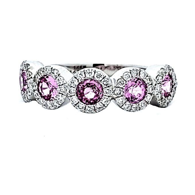 Halo Band with .44ctw Round Diamonds and Pink Sapphires in 14k White Gold