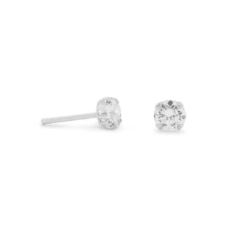 Stud Earrings with 4mm Cubic Zirconia in Sterling Silver