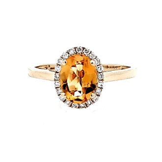 Halo Fashion Ring with .14ctw Round Diamonds and Oval Citrine in 14k Yellow Gold