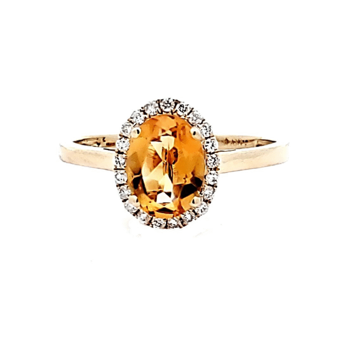 Halo Fashion Ring with .14ctw Round Diamonds and Oval Citrine in 14k Yellow Gold