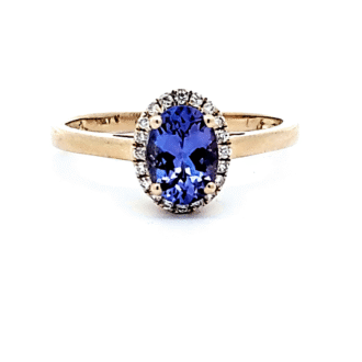 Halo Fashion Ring with .08ctw Round Diamonds and Yellow Tanzanite in 14k Yellow Gold