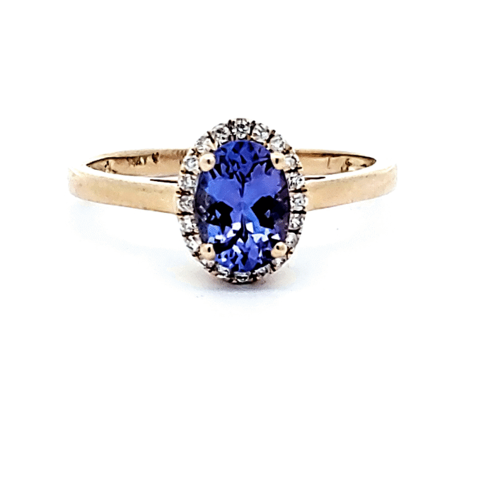Halo Fashion Ring with .08ctw Round Diamonds and Yellow Tanzanite in 14k Yellow Gold