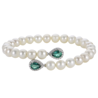 Elegant Bypass Bangle with 6-7mm Freshwater Pearl and Topaz