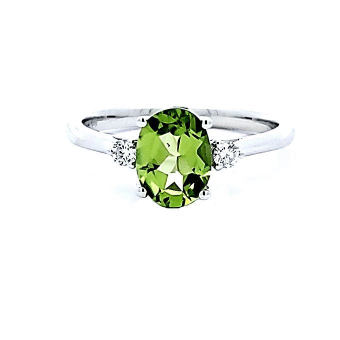 Three-Stone Fashion Ring with Peridot and .08ctw Round Diamonds