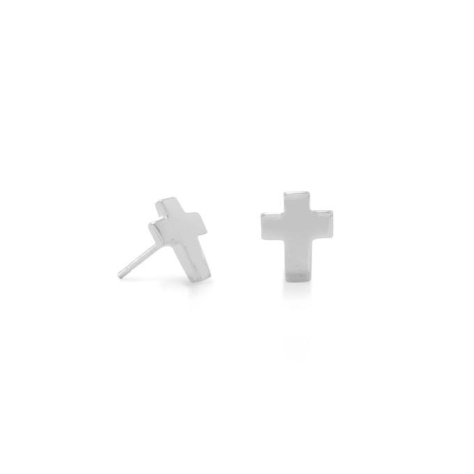 Polished Cross Stud Earrings in Sterling Silver