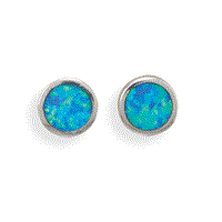 Sterling Silver Round Bezel Set Synthetic Blue Opal Stud Earrings