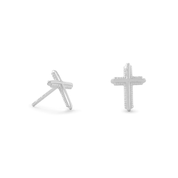 Milgrain Edge Cross Stud Earrings in Sterling Silver