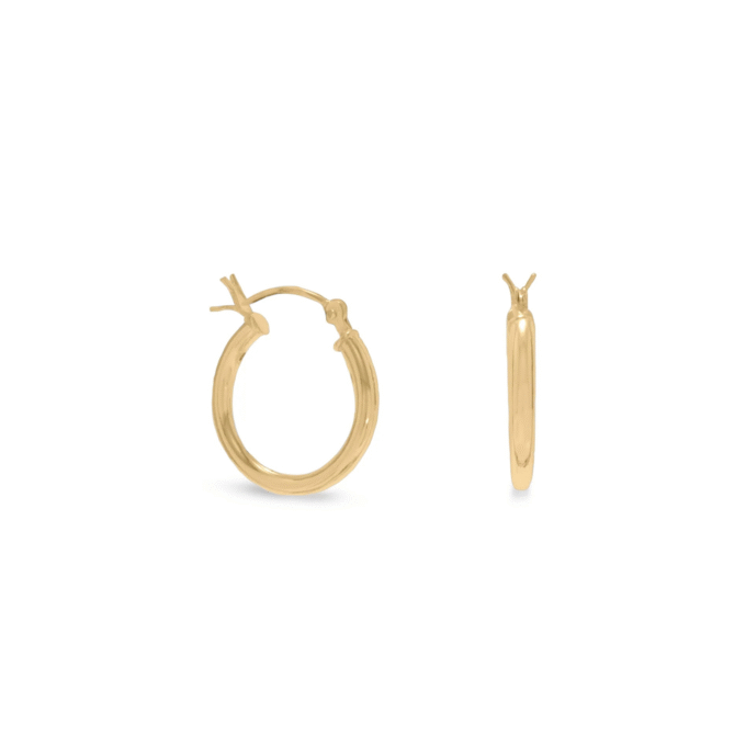 Polished 2x16mm Hoop Earrings in 14k Gold-Plated Silver