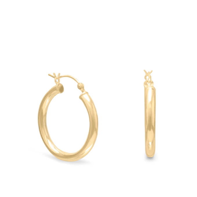 Polished Hoop Earrings 3x25mm in 14k Gold-Plated Silver