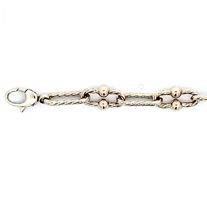 Elegant 14K Yellow Gold Text Open Link Bracelet, 7 inches long.