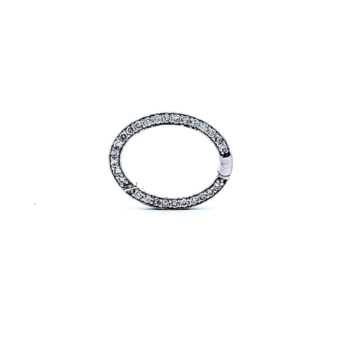 Elegant Oval Diamond Push Lock Pendant in 14k White Gold, .38ctw