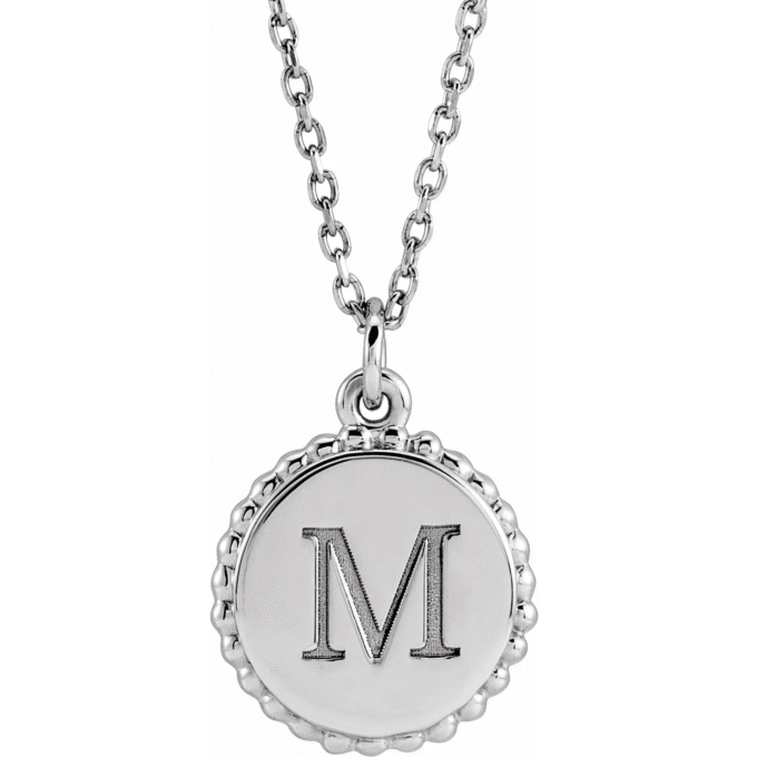 Personalized Sterling Silver Engravable Beaded Disc Necklace 18"