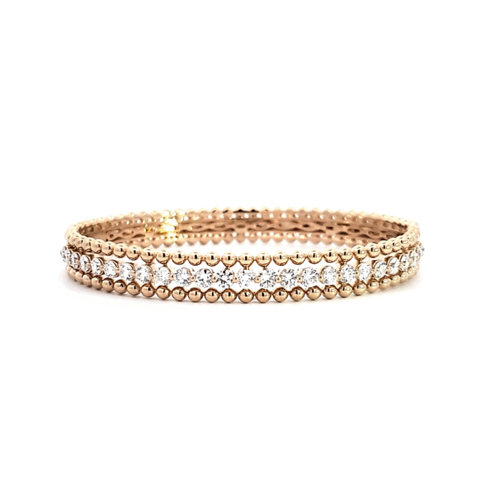 Beaded Bangle Bracelet with 2.00ctw Round Lab Grown Diamonds in 14k Yellow Gold