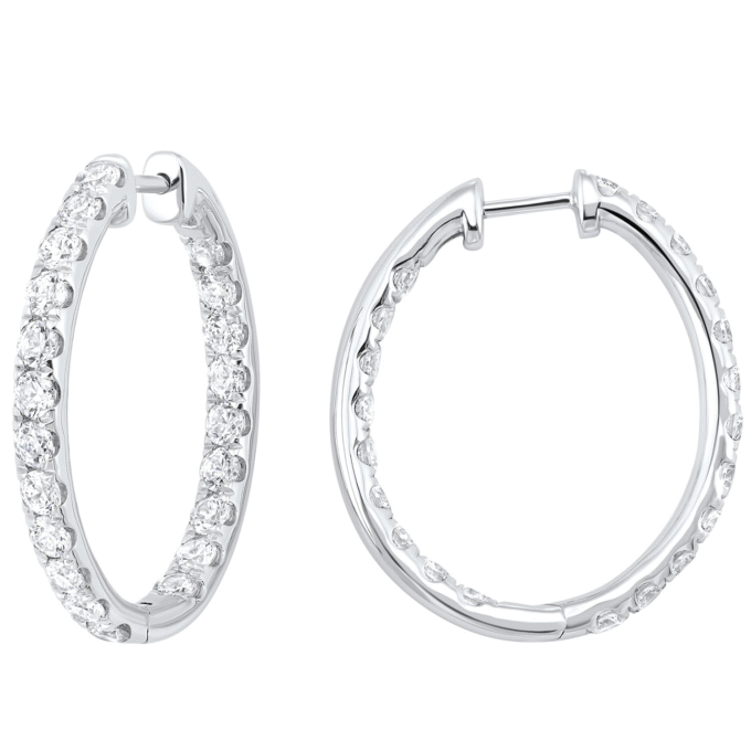 Inside Out Oval Hoop Earrings with .50ctw Round Lab Grown Diamonds in 14k White Gold