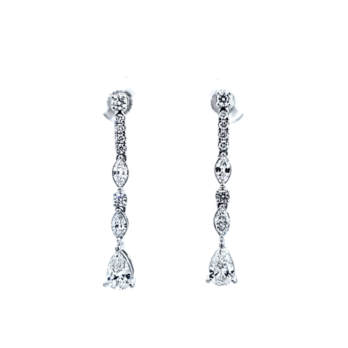 Dangle Earrings with 1.50ctw Mixed Cut Diamonds in 14k White Gold