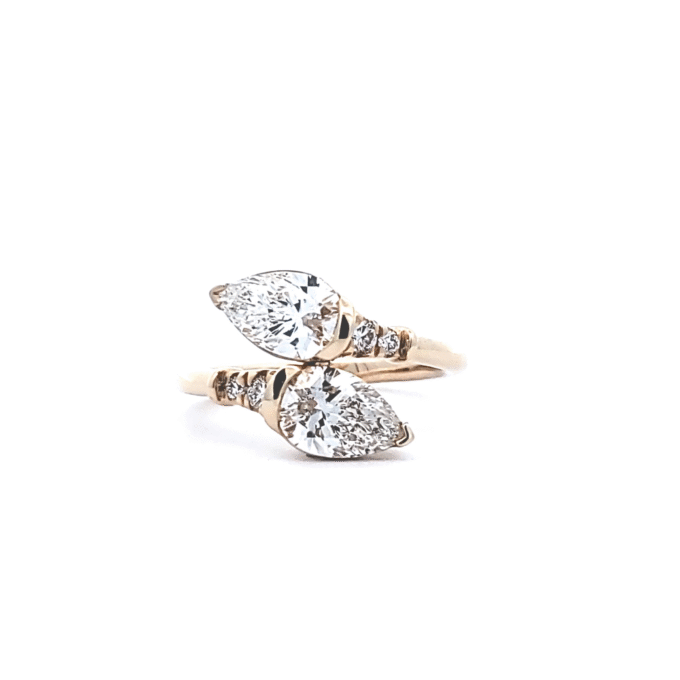 Bypass Fashion Ring with 2.16ct Pear-Shaped Lab Grown Diamonds in 14k Yellow Gold