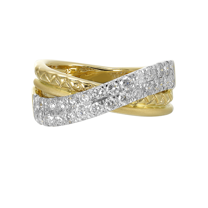 Double Row "X" Fashion Band with .87ctw Round Lab Grown Diamonds in 14k Yellow Gold
