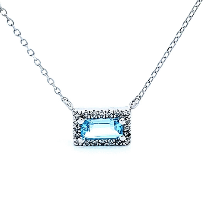Swiss Blue Topaz and Diamond Halo Pendant in 10k White Gold
